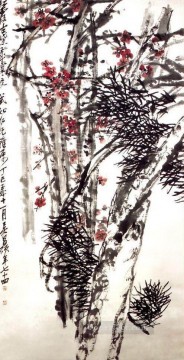  ciruelo Lienzo - Tinta china antigua de pino y flor de ciruelo Wu cangshuo